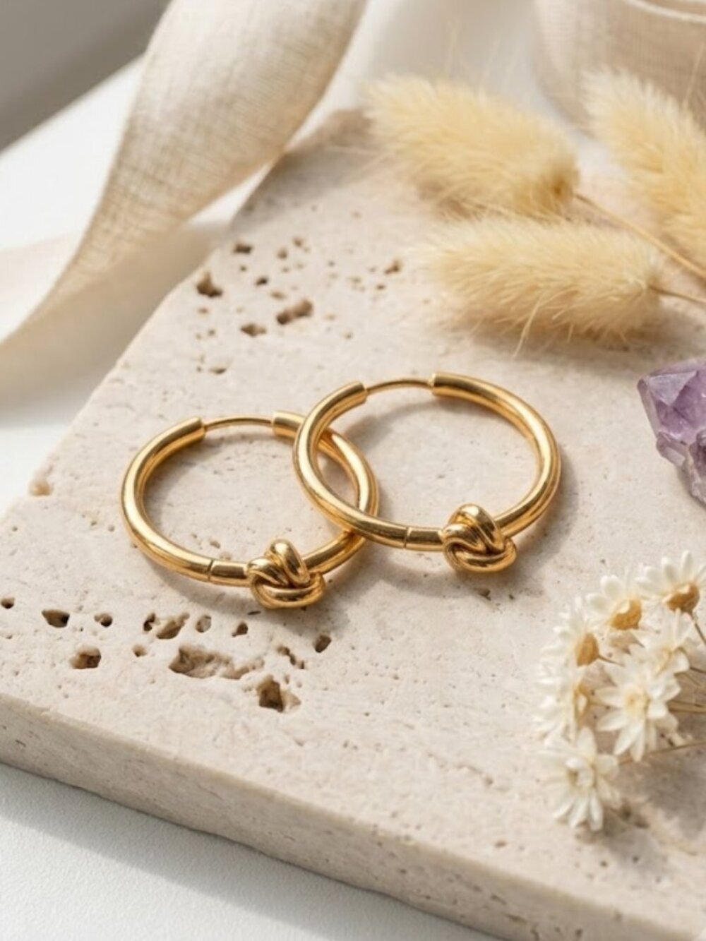 18K Gold Plated Stainless Steel Knot Hoop Earrings Old Money Quiet Luxury